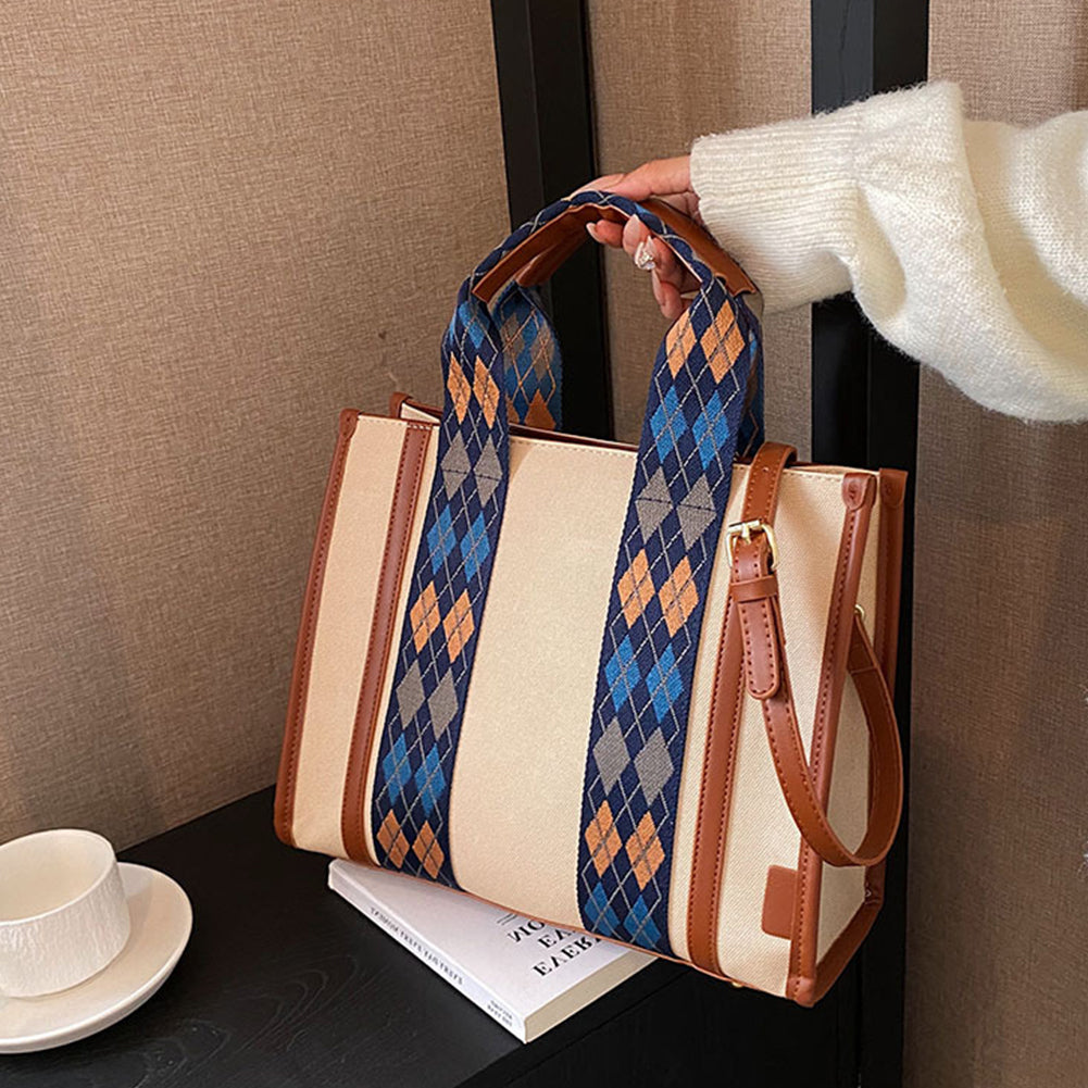Autumn Contrast Color Canvas Commuter Shoulder Tote