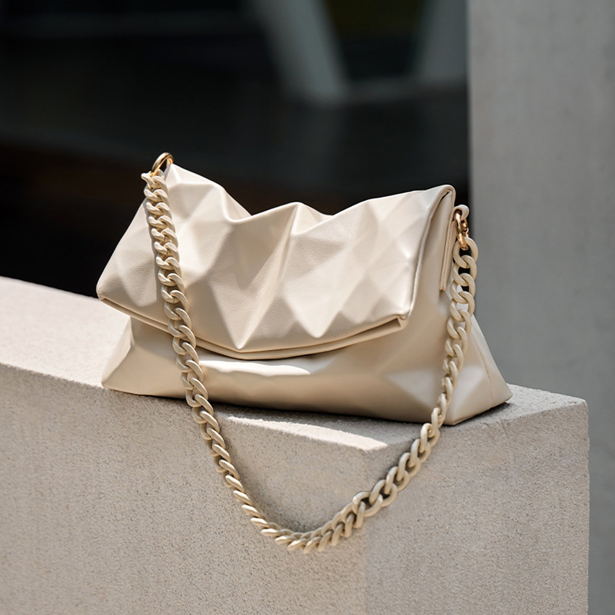 French Geometric Underarm Diamond Chain Crossbody Bag