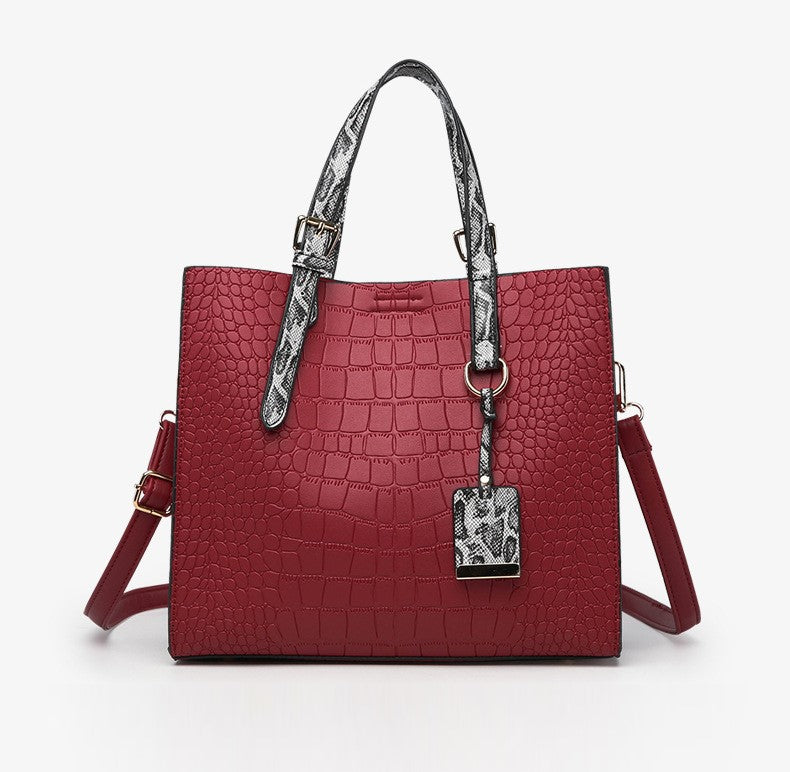 Crocodile Pattern Shoulder Handbag with Pendant