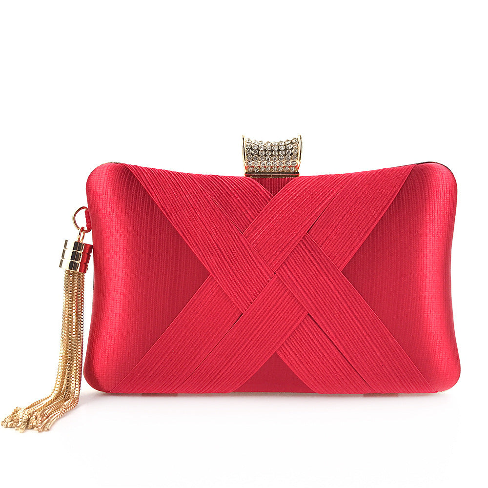 Satin Tassel Canvas Evening Clutch Bag