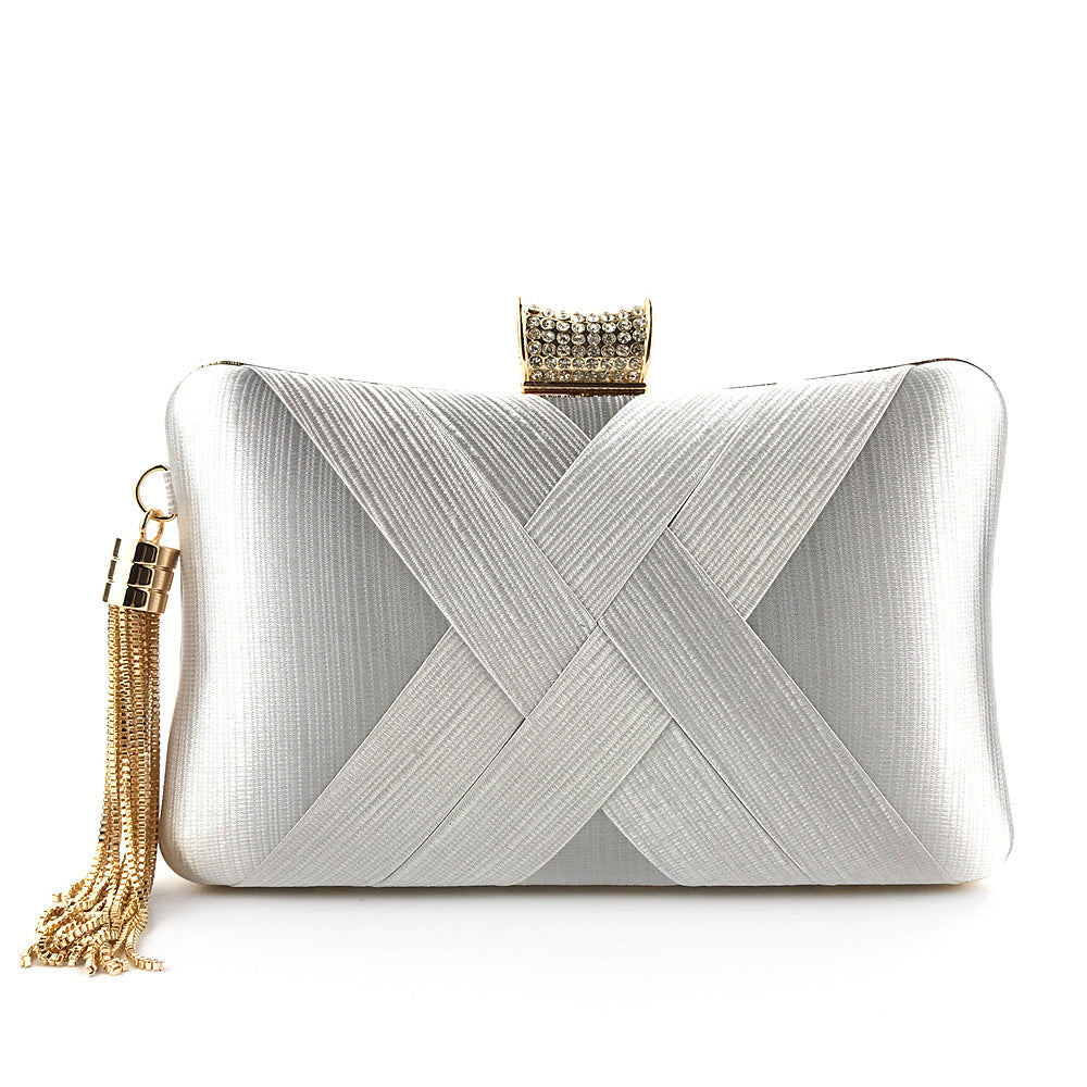 Satin Tassel Canvas Evening Clutch Bag