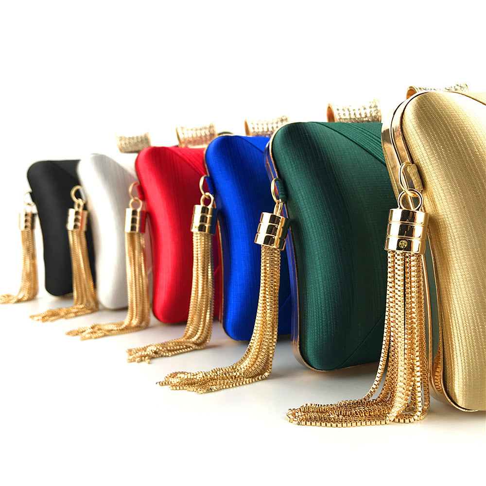 Satin Tassel Canvas Evening Clutch Bag