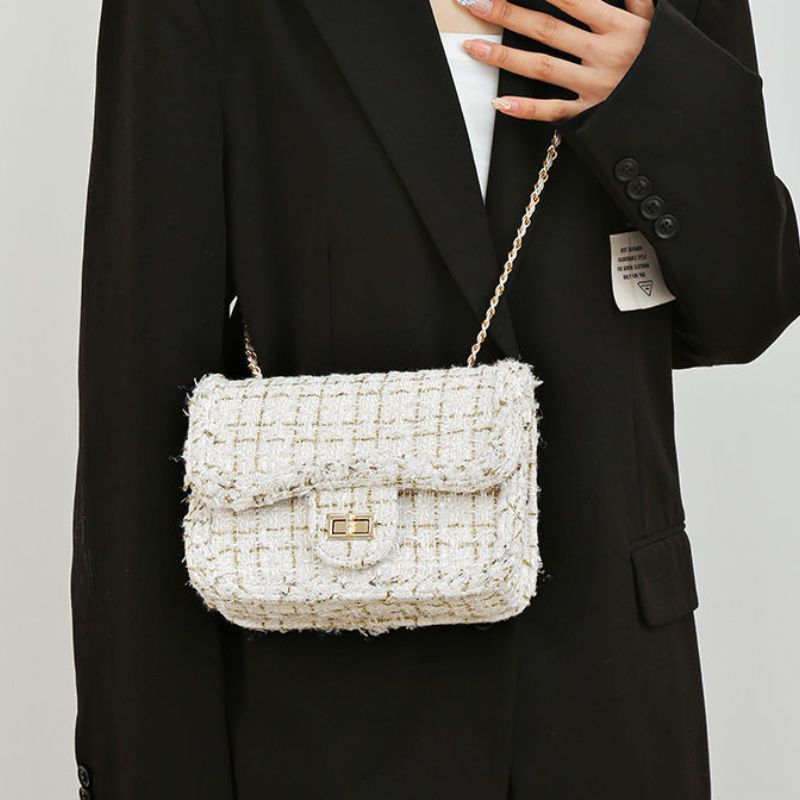 French Style Plaid Chain Crossbody Bag