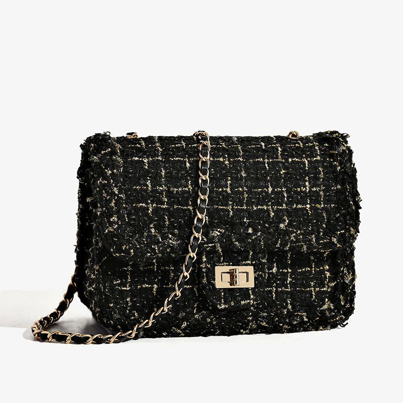 French Style Plaid Chain Crossbody Bag