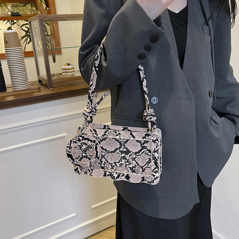 Serpent Embossed Shoulder Bag
