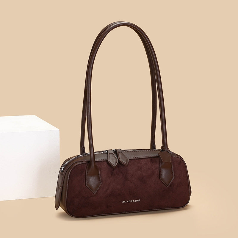 Women's Minimalist Suede Texture Cylinder Shoulder Bag
