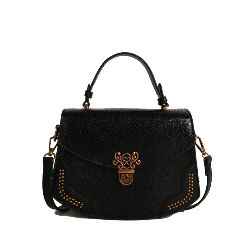 Luxe Snake Embossed Ornate Buckle Handbag