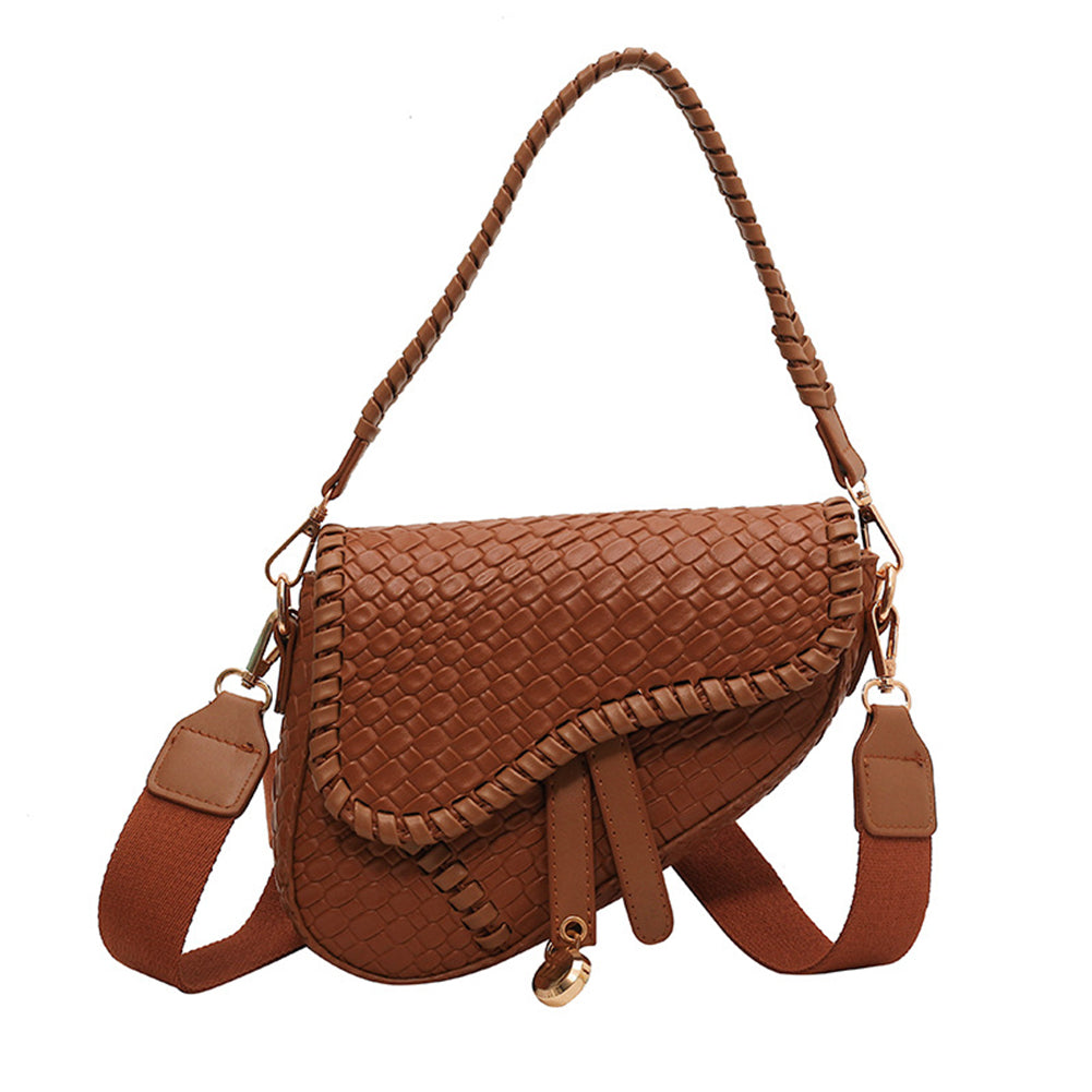 Woven Retro Saddle Messenger Shoulder Bag
