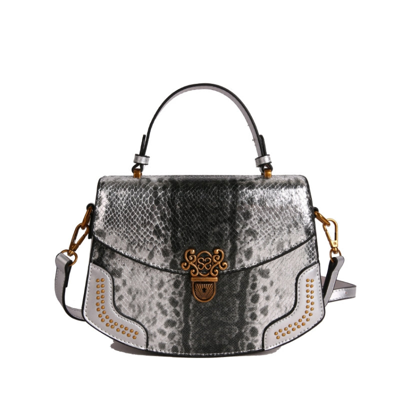 Luxe Snake Embossed Ornate Buckle Handbag