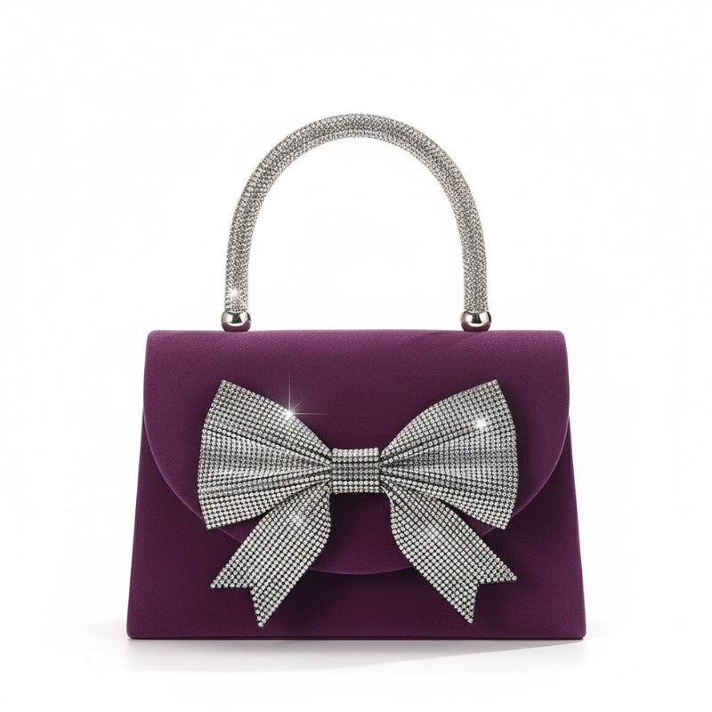 Elegant Velvet Handbag with Oversized Crystal Bow