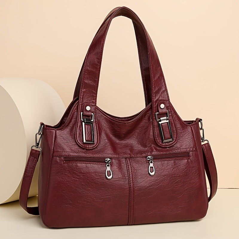 Women's Versatile Textured Multi Zip Shoulder Bag