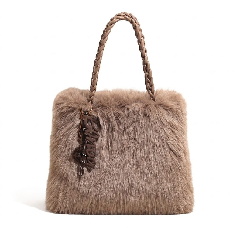 Women's Luxury Shaggy Faux-Fur Statement Tote Bag
