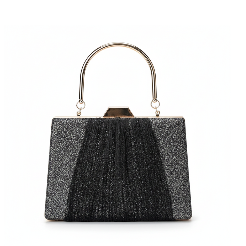 Glitter Drape Pleat Evening Clutch Bag