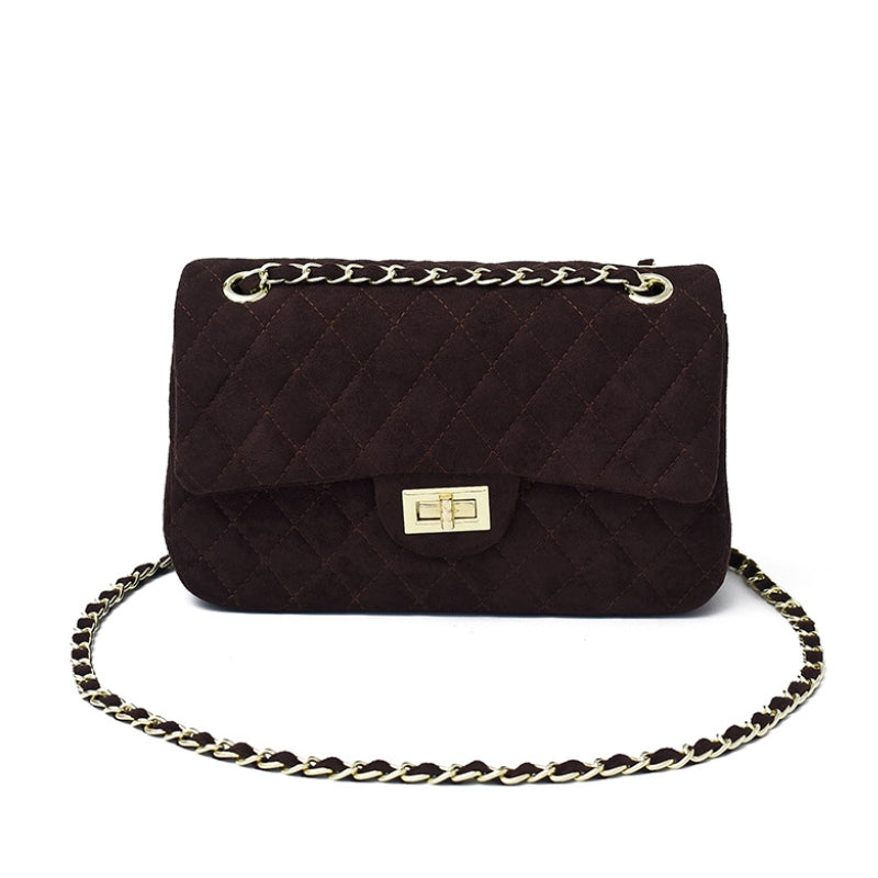 Elegant Quilted Suede Chain Crossbody Bag