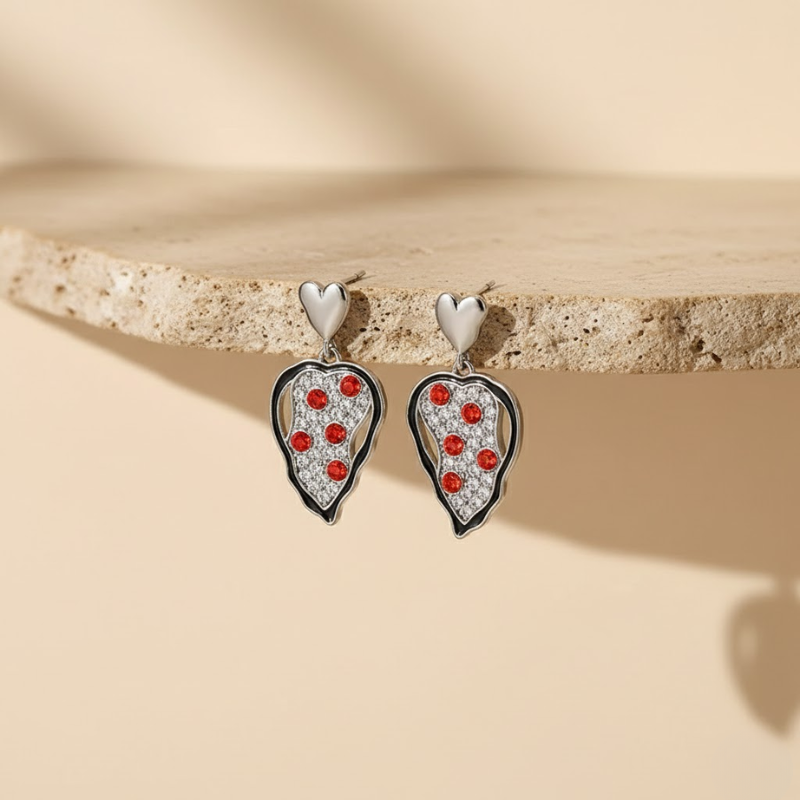 White Zircon Heart Earrings