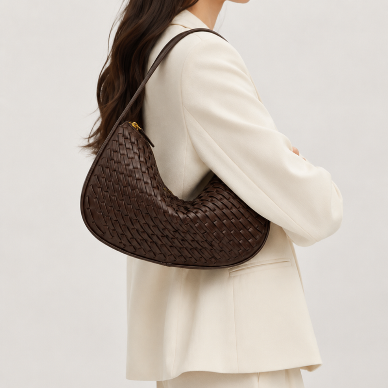 Nerina Woven Crescent Handbag