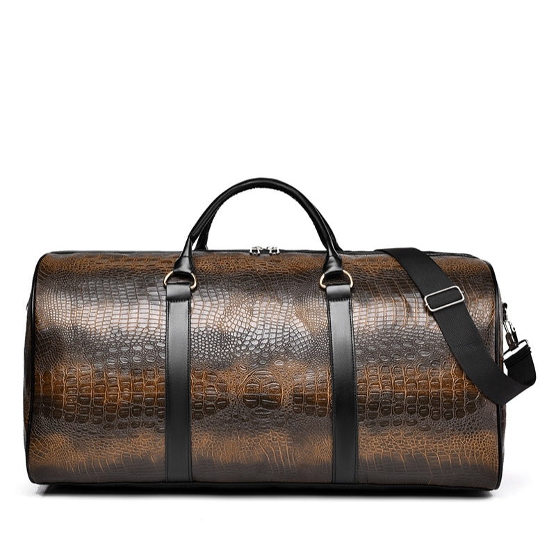 Oversized Croc-Textured Weekend Travel Duffle Bag