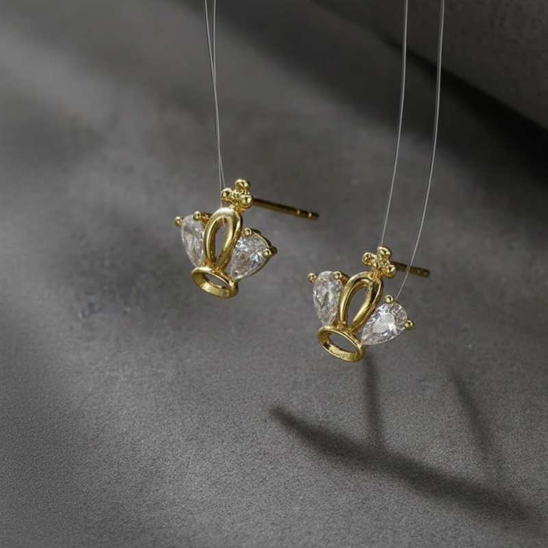 Golden Crown Zircon Earrings