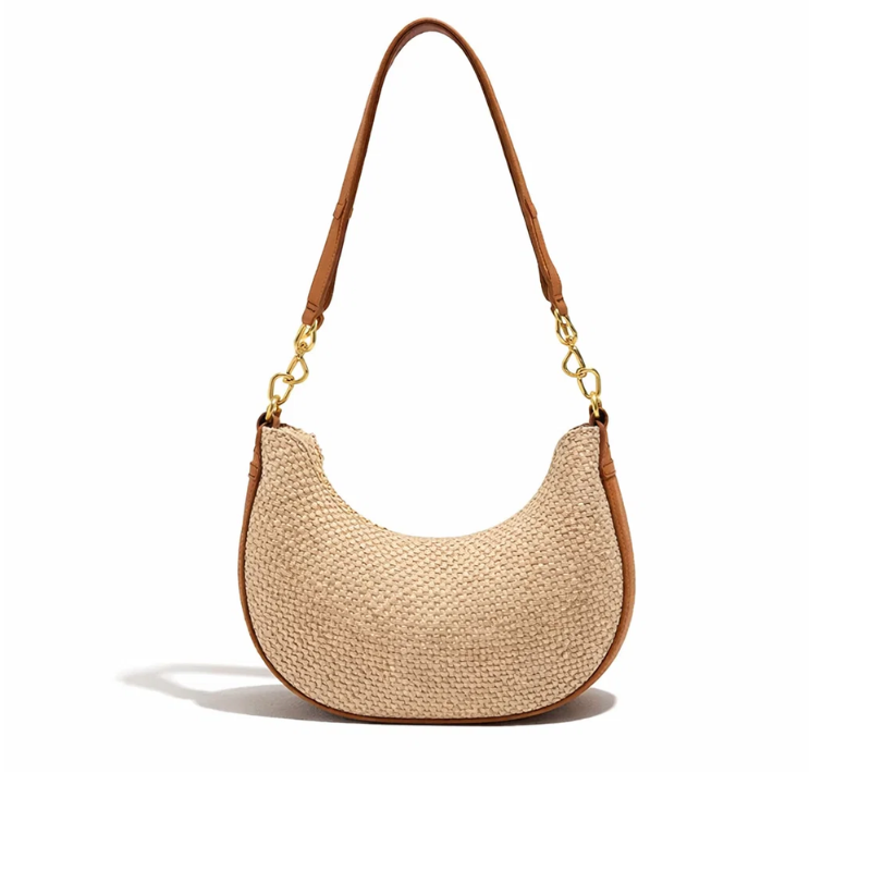 Straw Moon Woven Shoulder Bag
