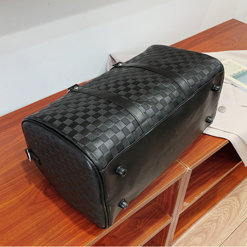 Plaid Embossed PU Leather Sports Travel Bag