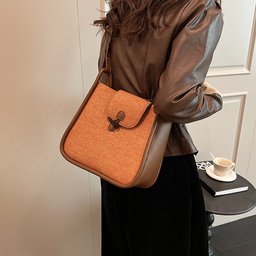 French Contrast Stitch Bucket Shoulder Messenger Bag