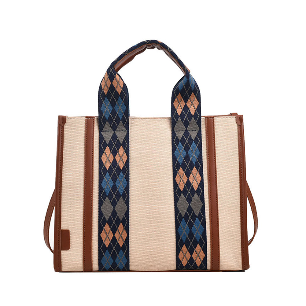 Autumn Contrast Color Canvas Commuter Shoulder Tote