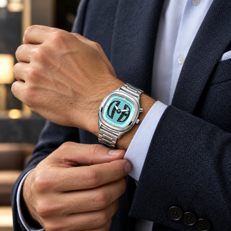 Retro Teal Dial Stainless Steel Watch