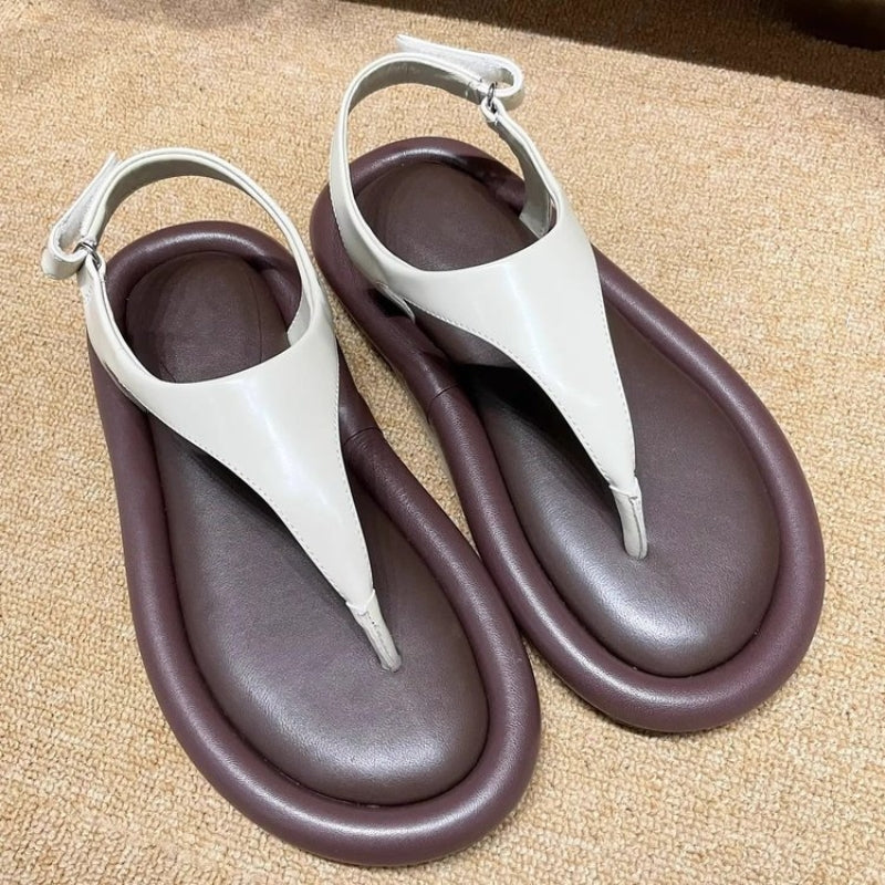Women Minimalist Puffy Thong Sandals with Backstrap