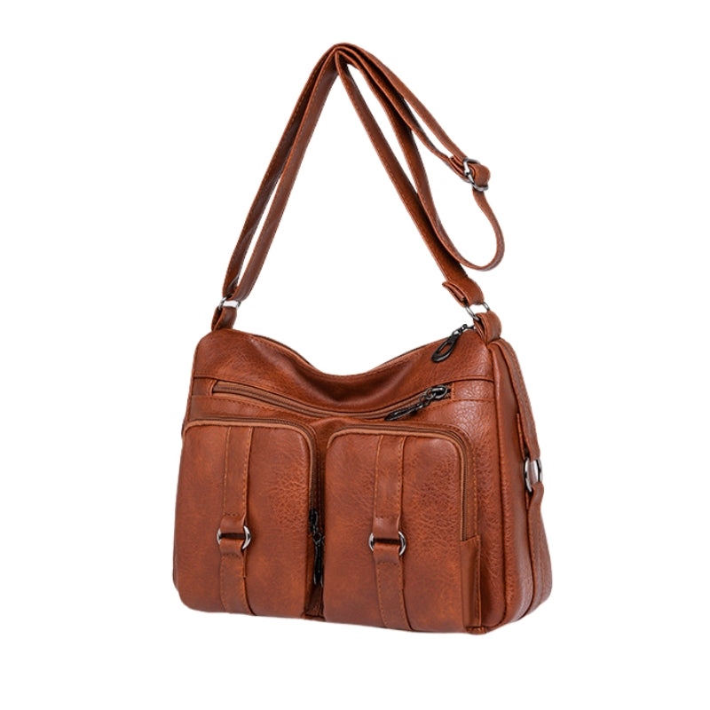 Vintage Inspired Multi-Zip Shoulder Bag