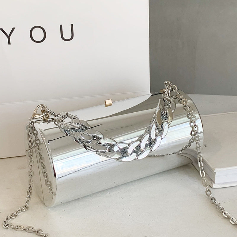 Modern Cylindrical Hard Shell Clutch with Dual Chain Options
