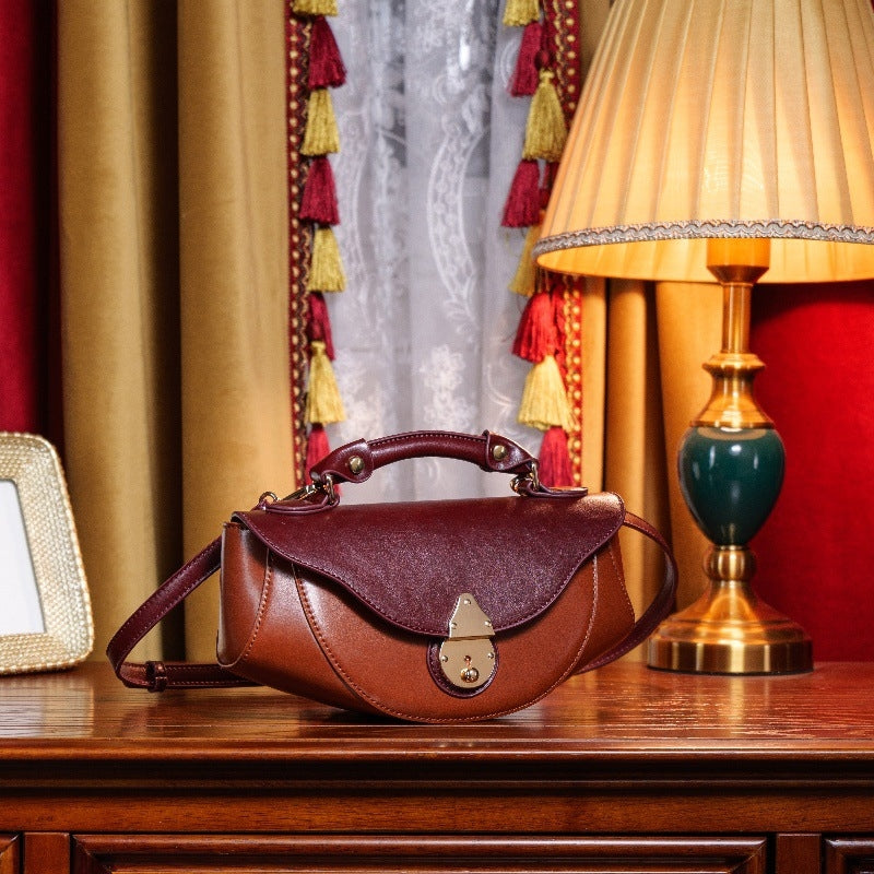 Women's Unique Artistic Curved Leather Handbag