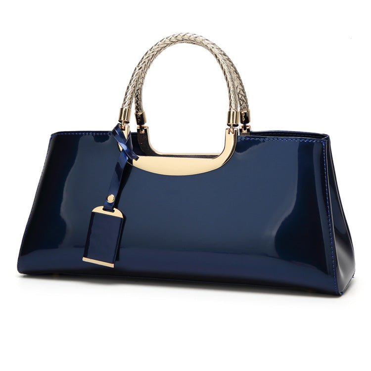 Glossy patent leather bridal tote bag with sophisticated look