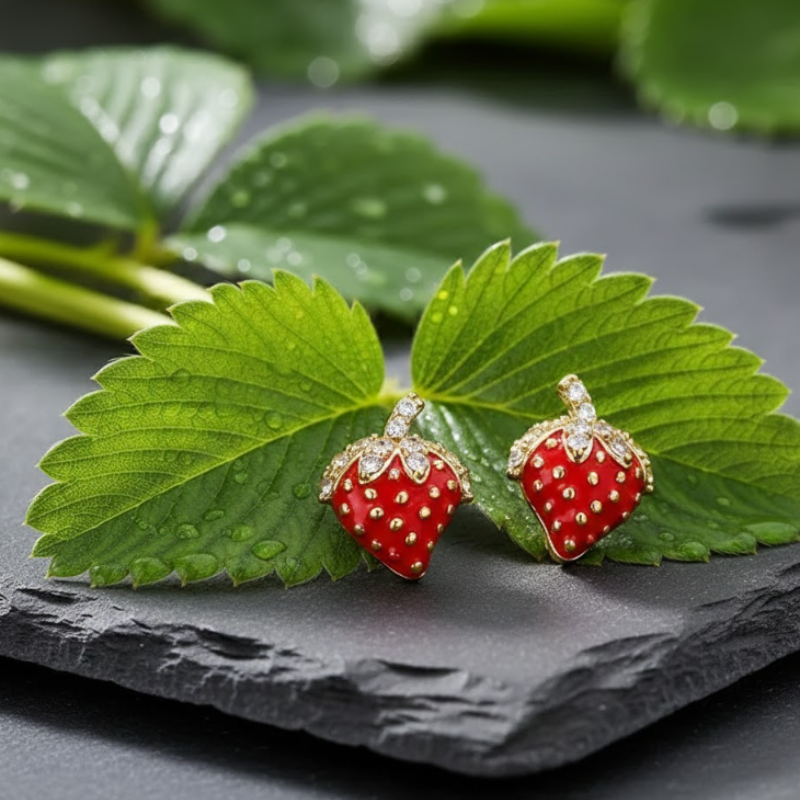 Exquisite Strawberry Design Gold Earrings