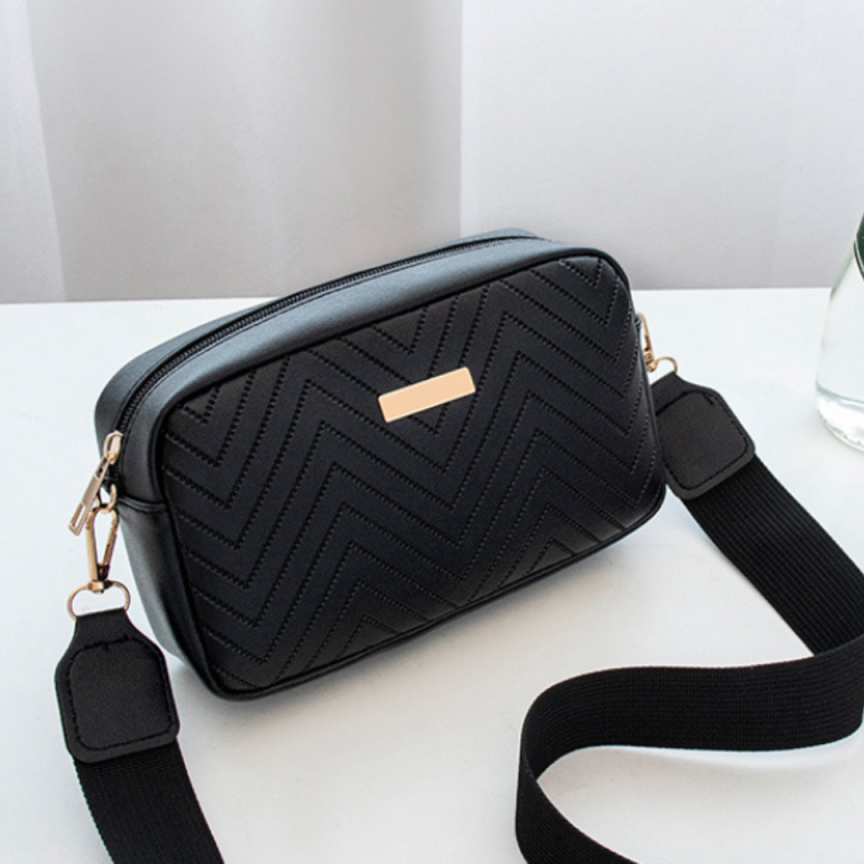 Wave Pattern Embroidered Camera Crossbody Bag