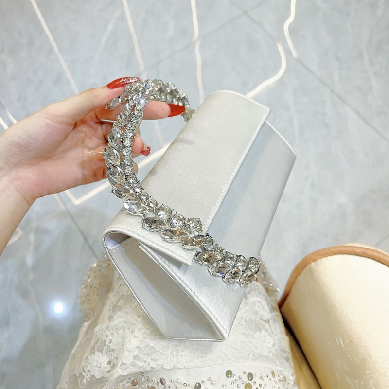 Crown Style Premium Party Handbag with Crystal Embellished Handle