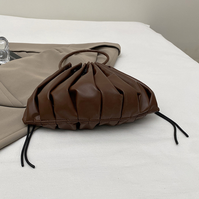Women's Soft Pleated Shoulder Bag with Drawstring Detail