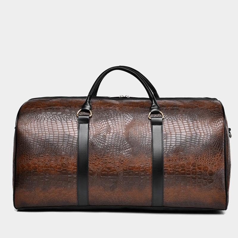 Oversized Croc-Textured Weekend Travel Duffle Bag