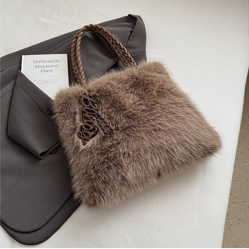 Women's Luxury Shaggy Faux-Fur Statement Tote Bag
