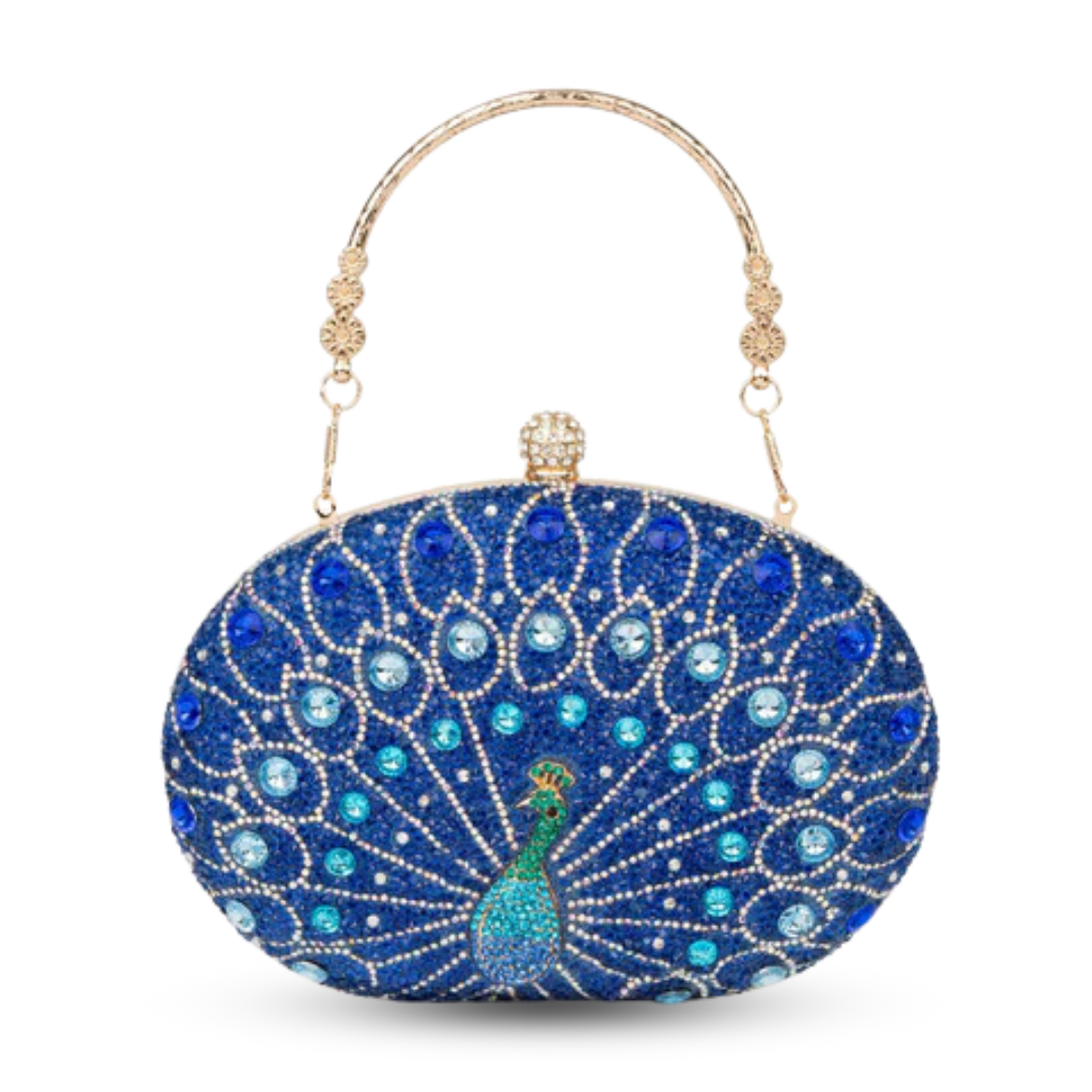 Peacock diamond evening clutch featuring intricate embellishments