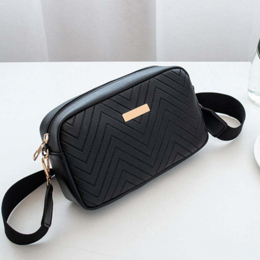 Wave Pattern Embroidered Camera Crossbody Bag