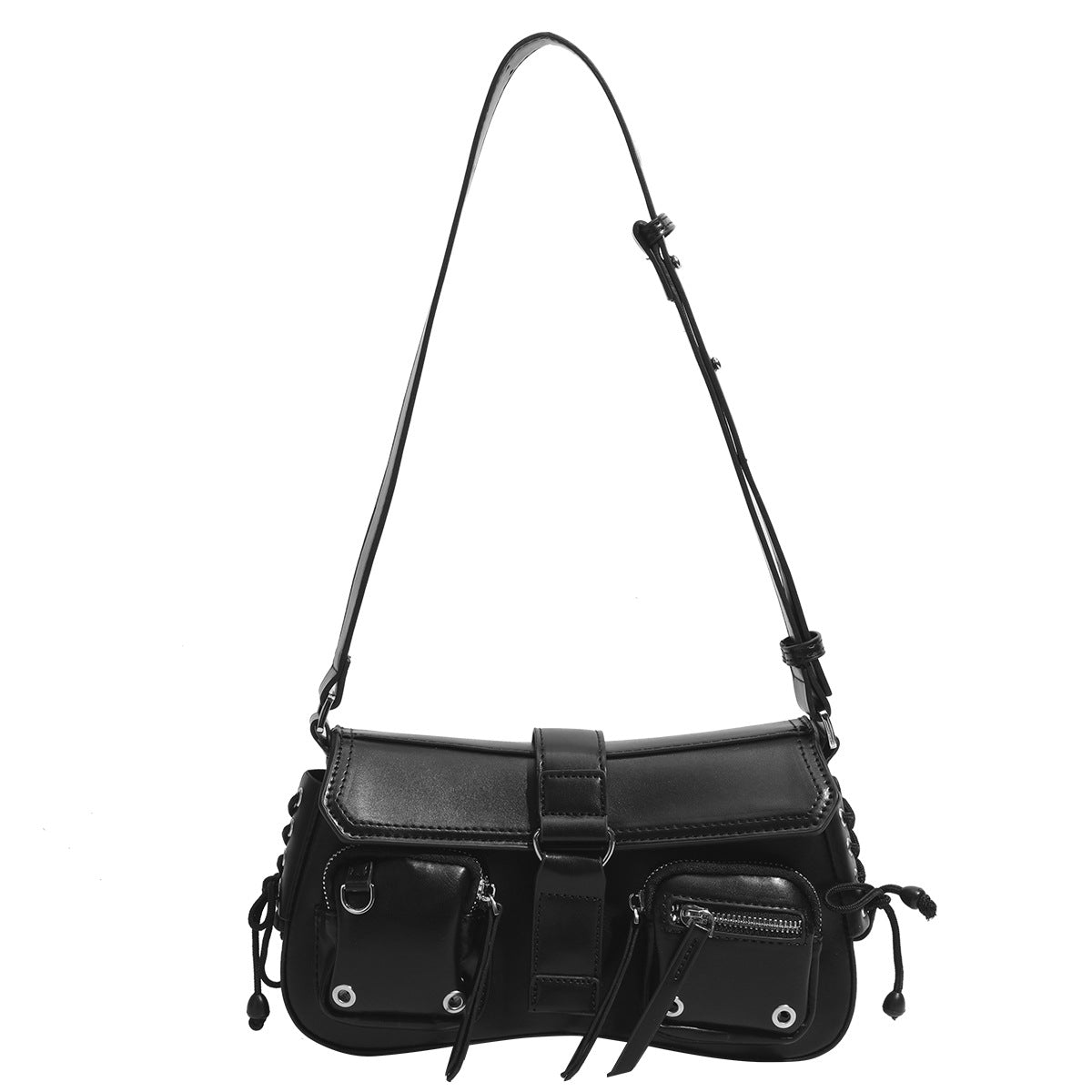Hot Girl Textured Motorcycle Baguette Shoulder Bag