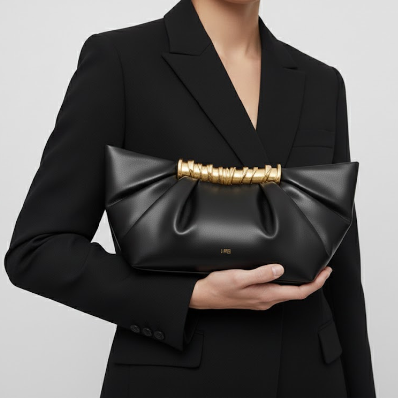 Leia Luxe Metal Pleated Dumpling Handbag