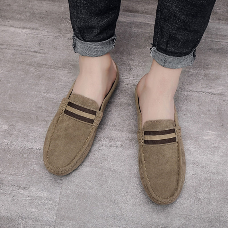Men's Suede Finish Slip On Open Back Loafers