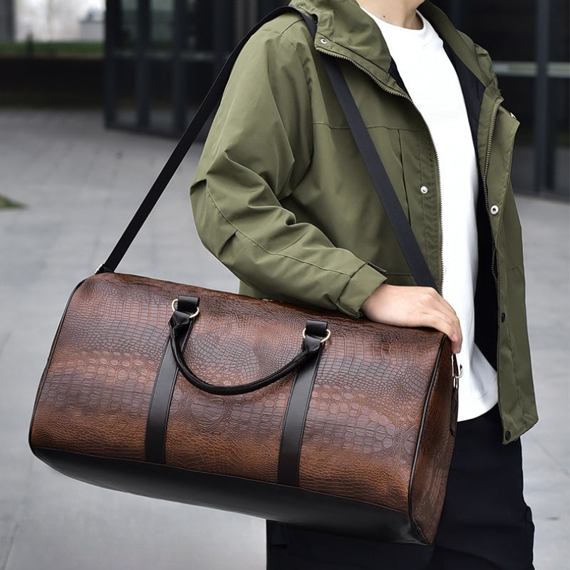 Oversized Croc-Textured Weekend Travel Duffle Bag