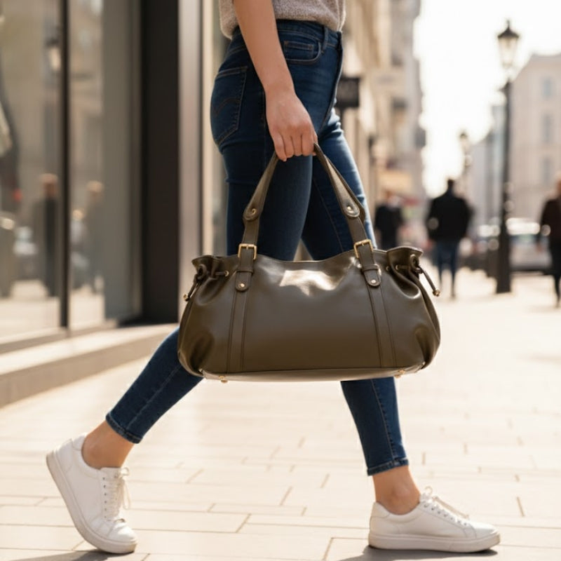 Women's Supple Leather Buckled Handbag