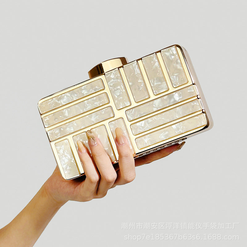 Metallic Glitter Acrylic Chain Clutch Evening Bag