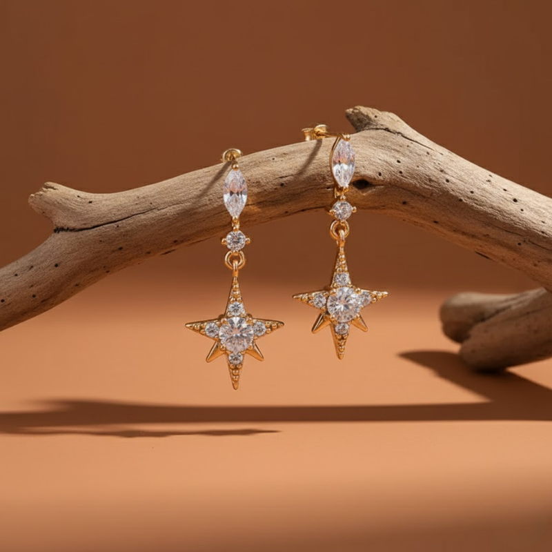 Zircon Star Long Earrings