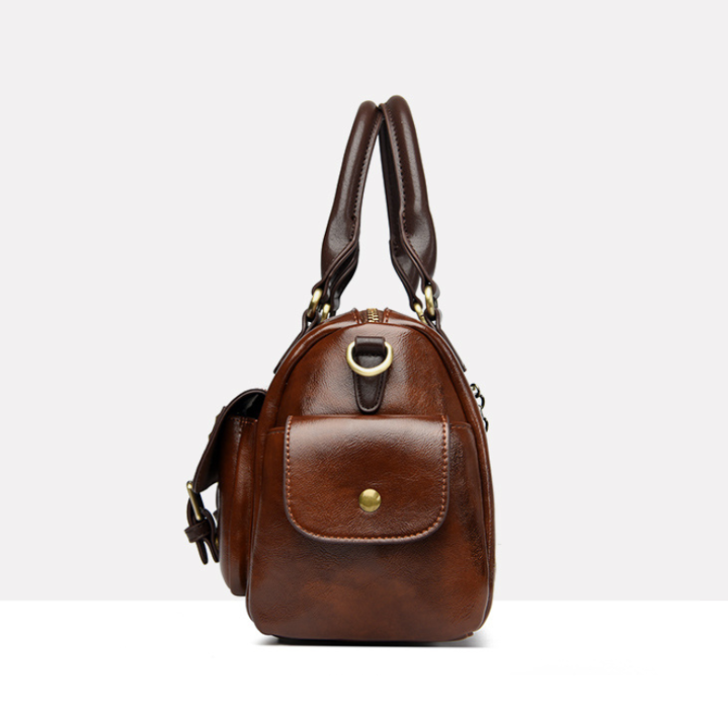 Rebel Stud Waxed Leather Boston Handbag
