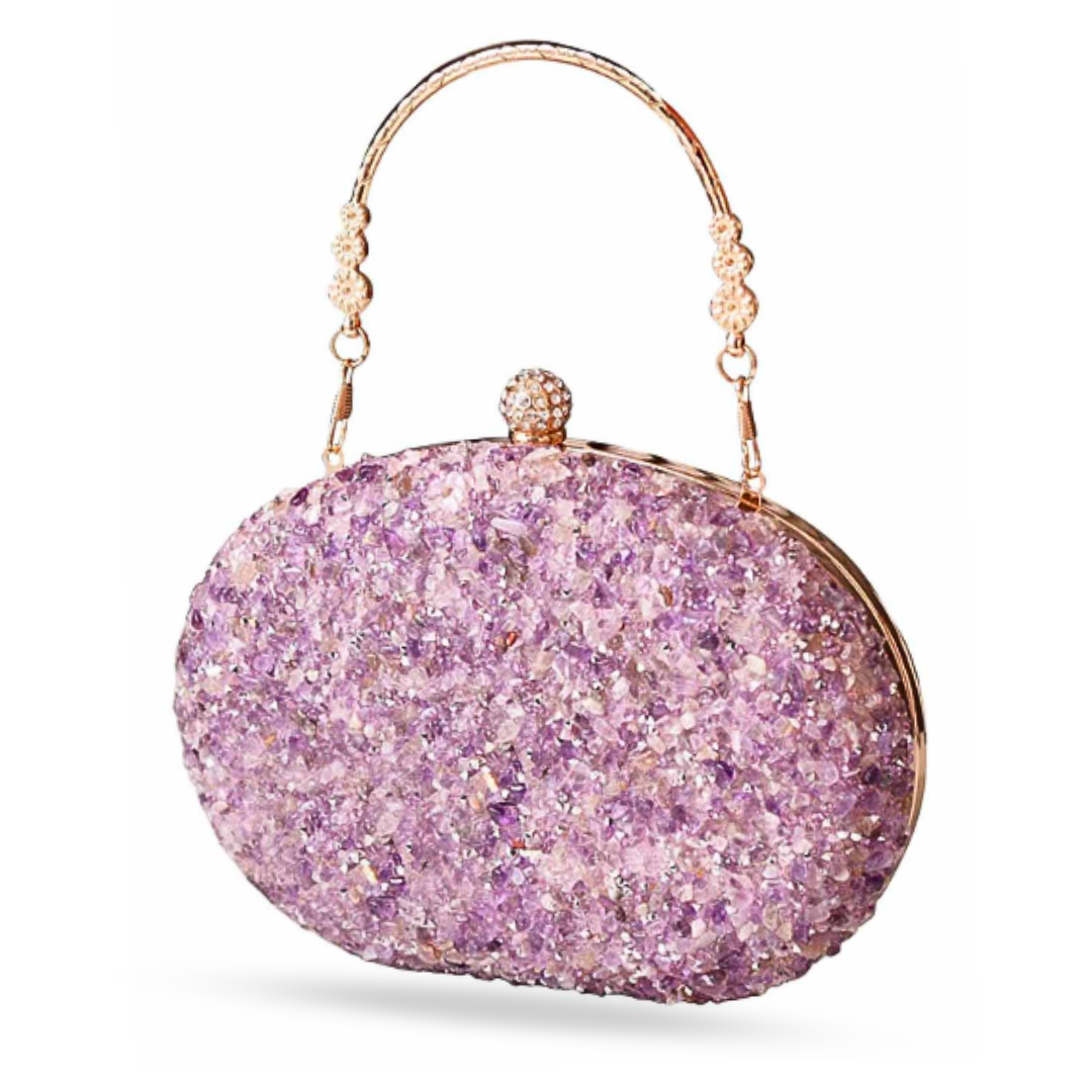 Round diamond resin evening clutch with handle for formal events