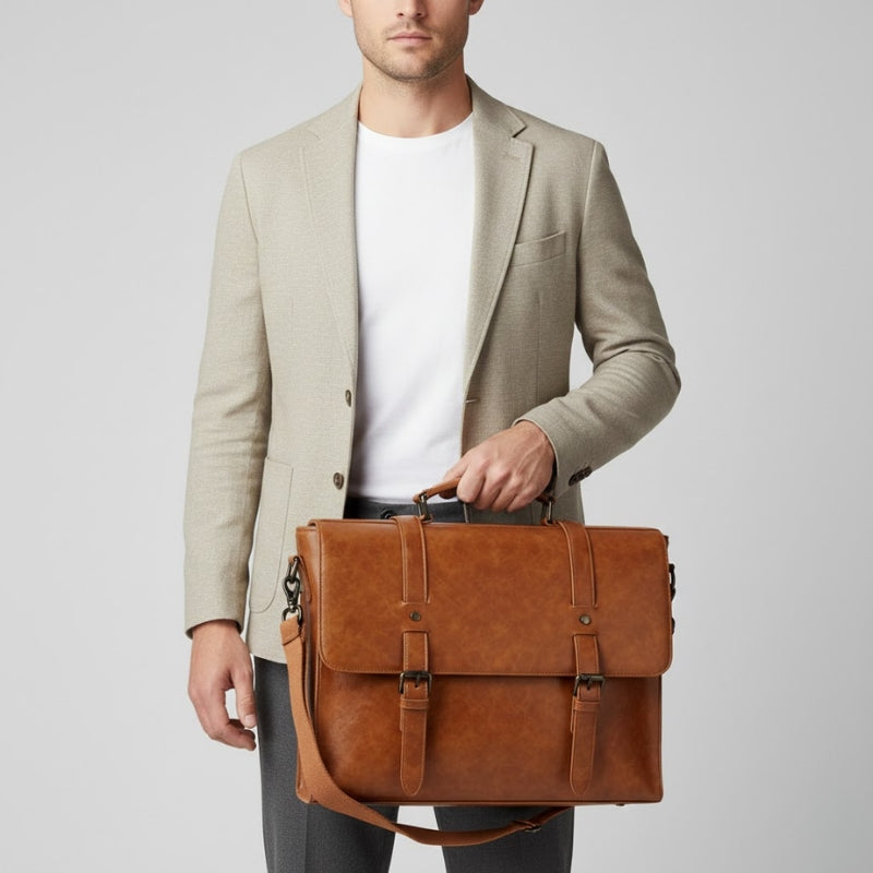 Professional Textured Leather Briefcase Style Laptop Bag